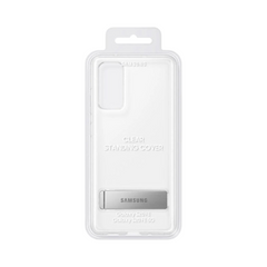 OBtech Samsung Galaxy S20 FE clear standing cover in original retail packaging with integrated kickstand feature