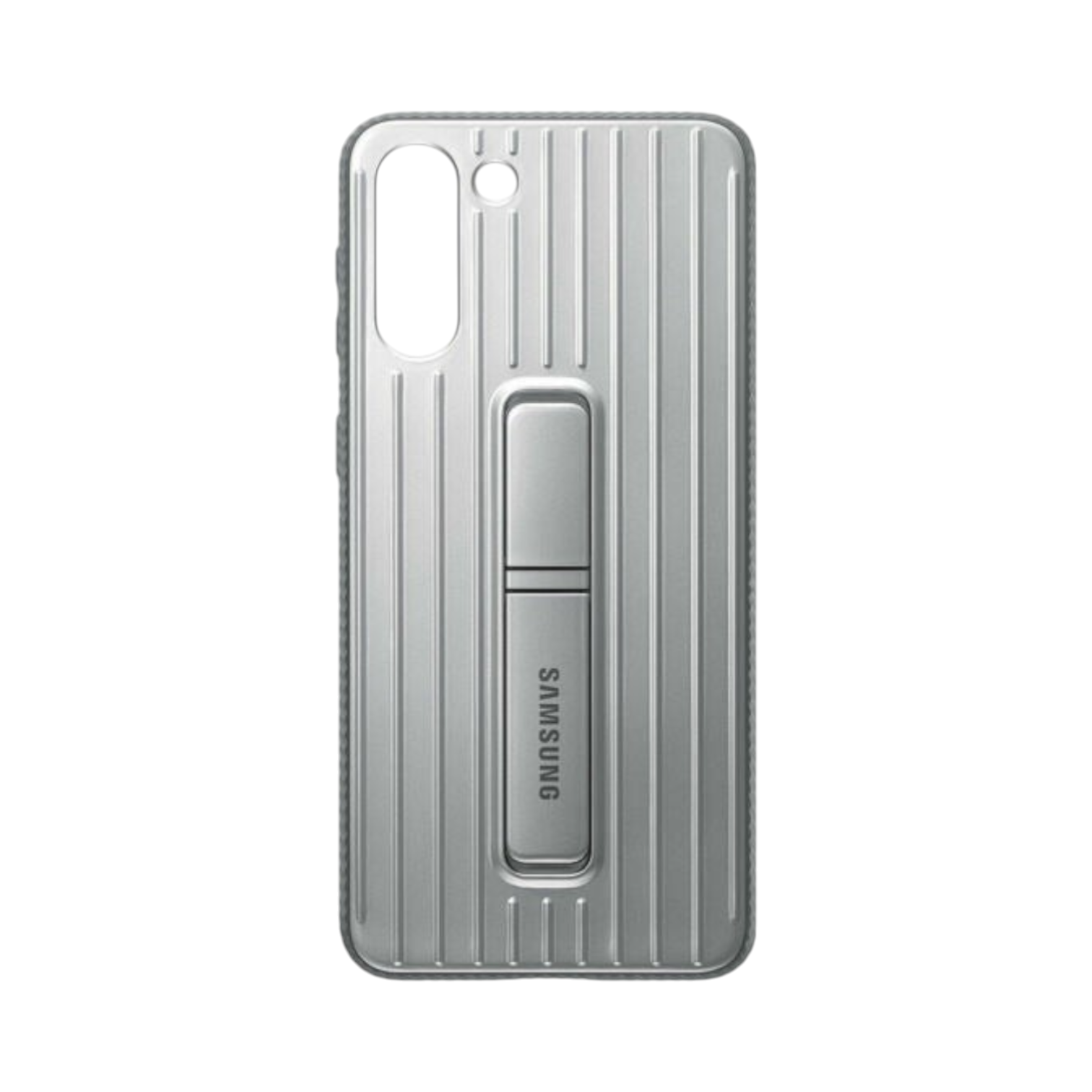 OBtech silver protective standing case for Samsung Galaxy S24 with integrated kickstand and textured grip