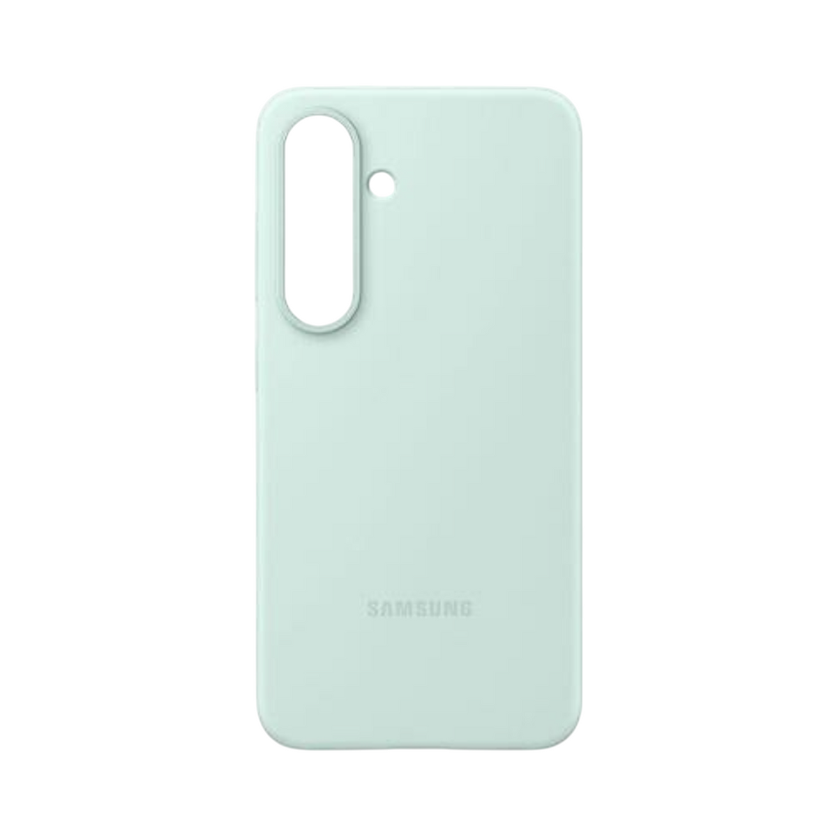 OBtech Samsung Galaxy S25 silicone cover in light mint green with a smooth matte finish and precise camera cutout