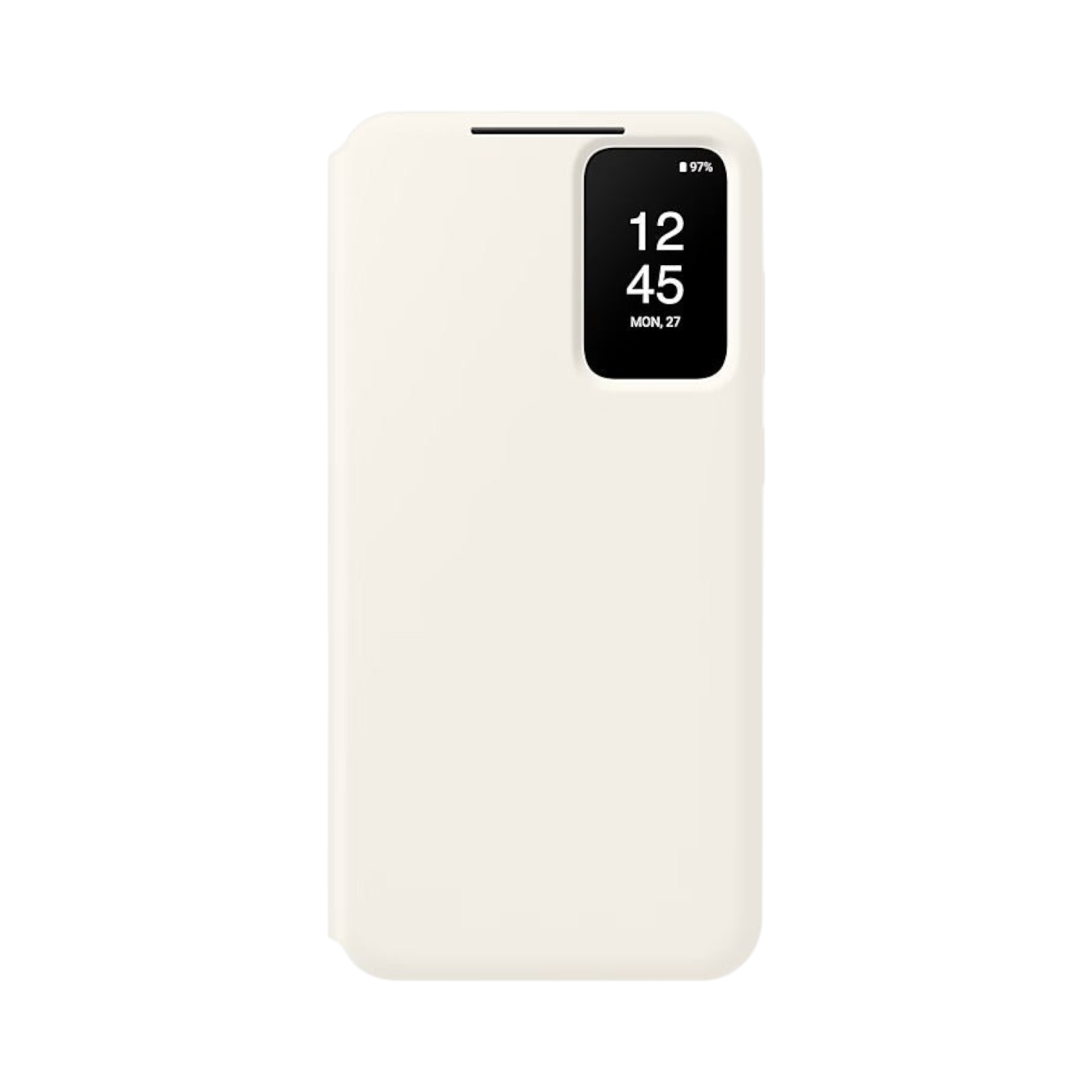 OBtech Samsung Galaxy S24+ Smart View Wallet Cover in cream with an interactive display window for notifications.