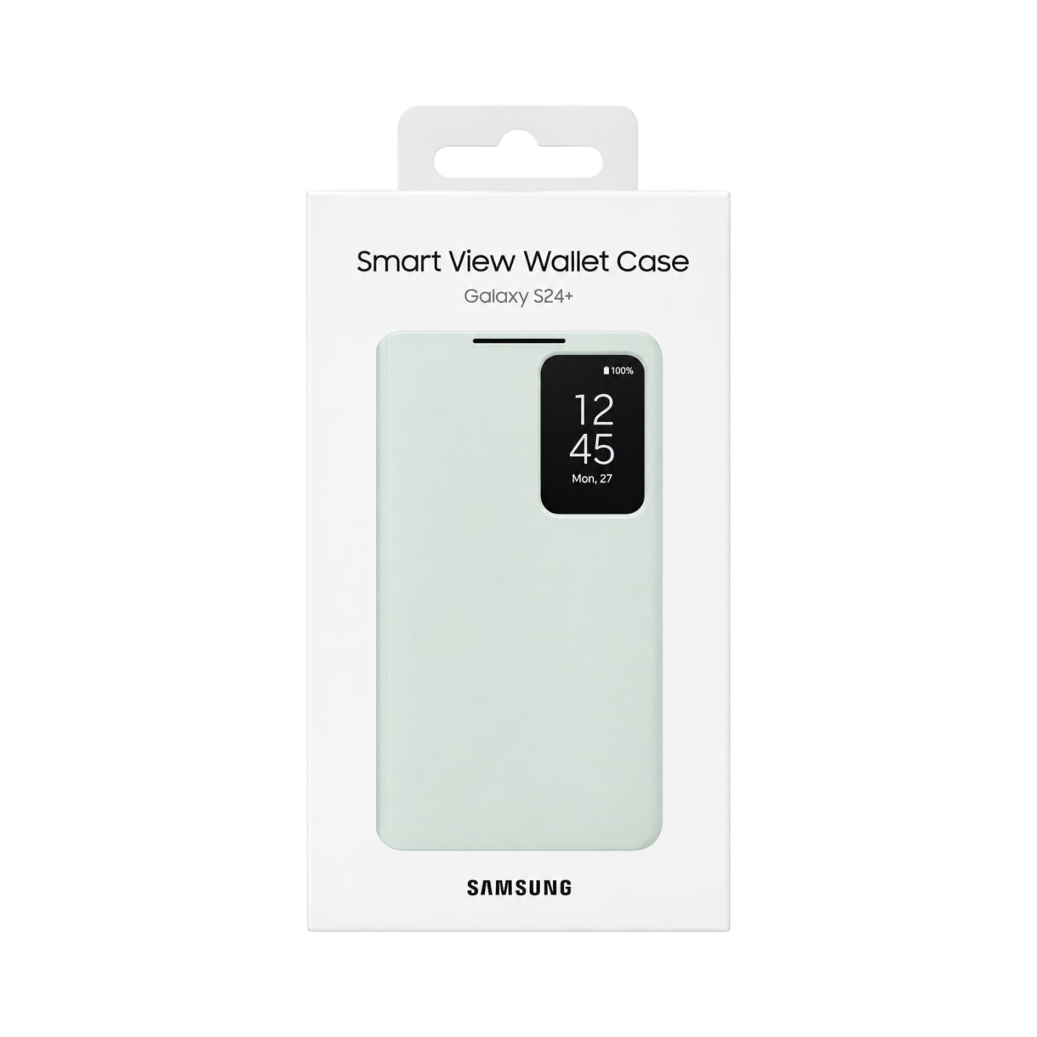 OBtech Samsung Galaxy S24+ Smart View Wallet Cover in light green with an interactive front display window.