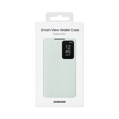 OBtech Samsung Galaxy S24+ Smart View Wallet Cover in light green with an interactive front display window.