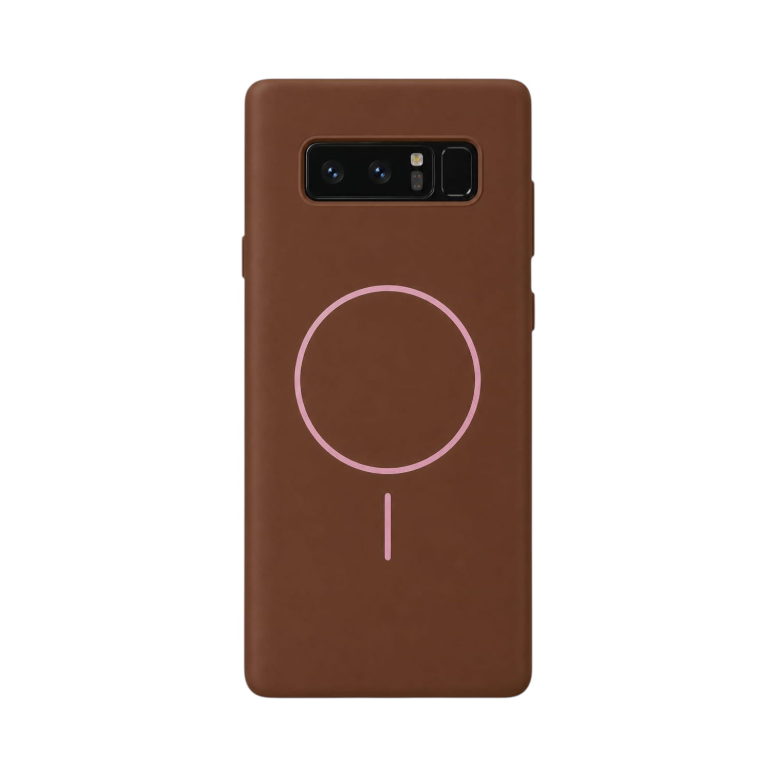 OBtech brown matte rubber phone case for Samsung Galaxy S10 Lite with a pink magnetic charging ring on the back