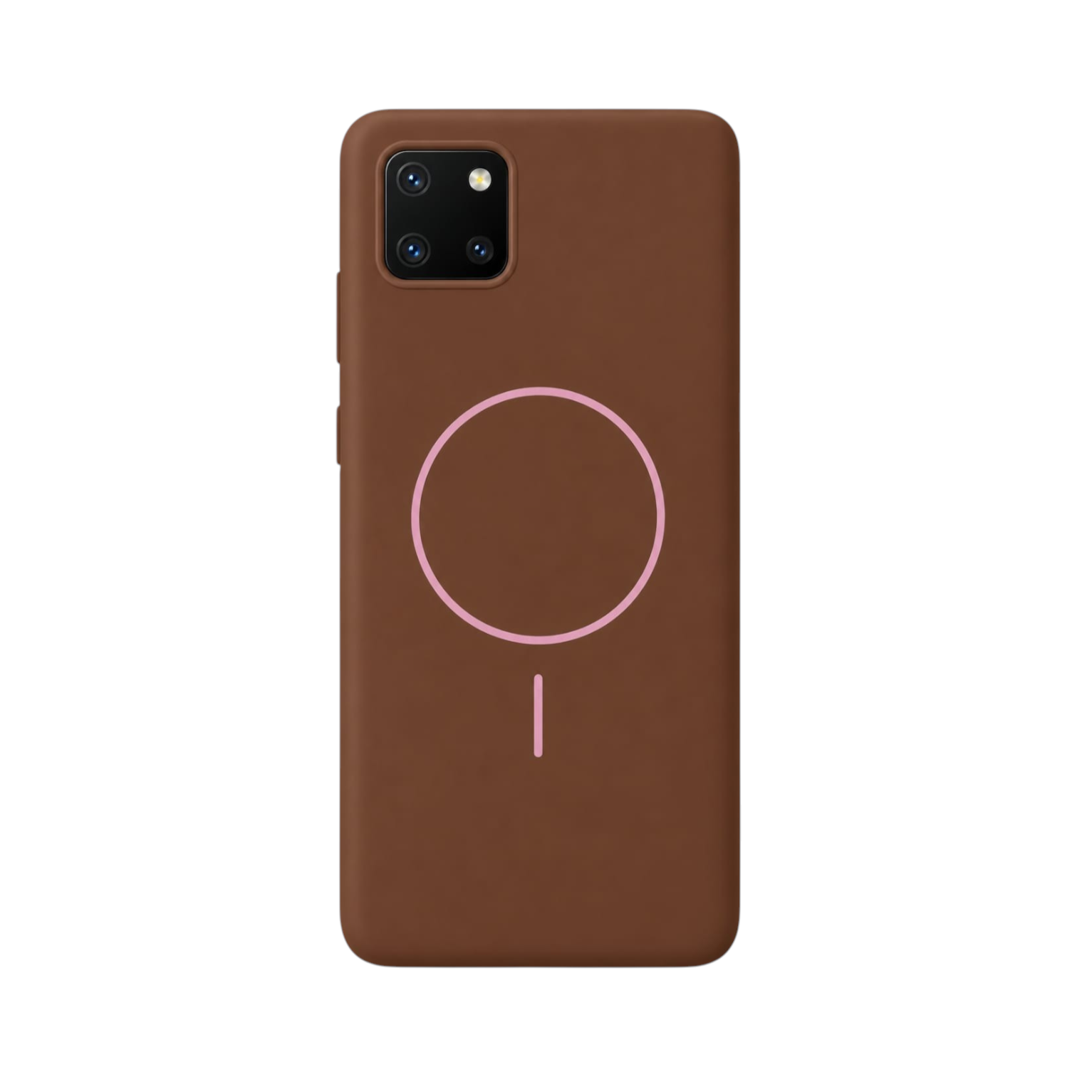 OBtech brown matte rubber phone case for Samsung Galaxy S10 Lite with a pink magnetic charging ring design