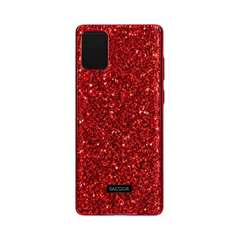 OBtech SACOOR Samsung Galaxy Note 20 glitter phone case in vibrant red with a metallic brand plaque