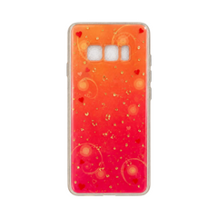 OBtech Samsung Galaxy S8 glitter phone case with a red and orange gradient, heart accents, and shockproof TPU bumper.