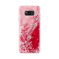OBtech Samsung Galaxy S8 fashion case with a vibrant red and pink floral print and decorative crystal accents