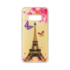 OBtech Samsung Galaxy S10 Lite soft TPU case featuring an Eiffel Tower, pink flowers, and butterflies design.