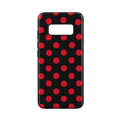 OBtech Samsung Galaxy S8 protective shell featuring a classic red and black polka dot pattern on a glossy finish