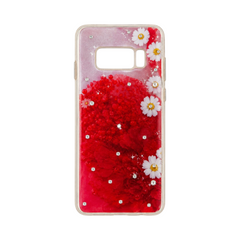 OBtech Samsung Galaxy S8 fashion case with red floral design, white daisies, and sparkling crystal accents