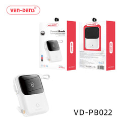 Ven-Dens 10000mAh 22.5W / 20W Fast Charging Power Bank (With Built-in Type-C &amp; iPhone Cables)