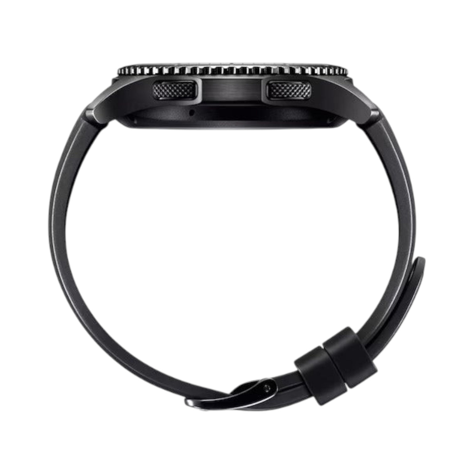OBtech Samsung Galaxy Watch Gear S3 Frontier in black with a rugged stainless steel case and silicone strap.