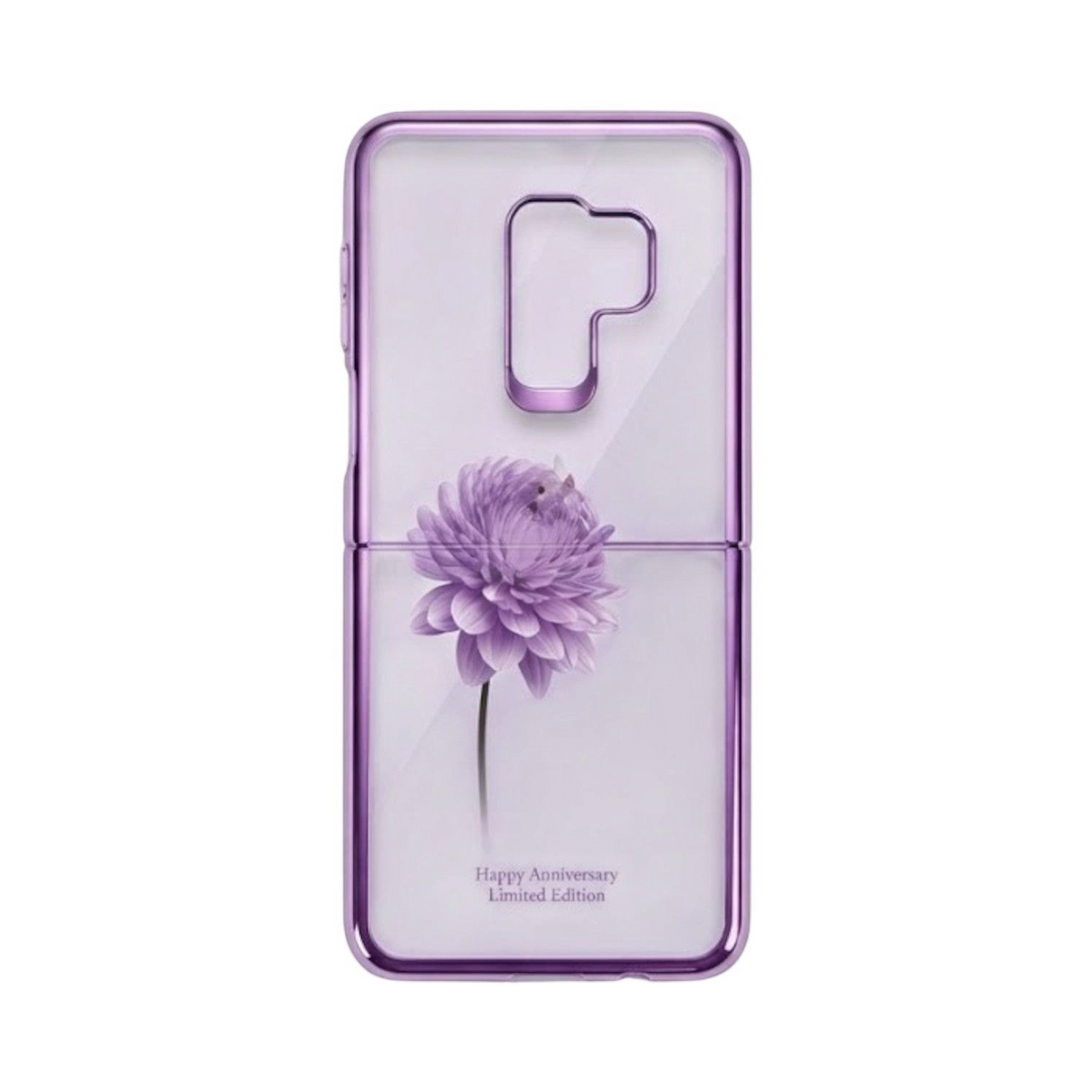 OBtech Samsung Galaxy S9+ protective case featuring a purple floral design on a clear, slim, shock-absorbent shell.