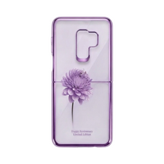 OBtech Samsung Galaxy S9+ protective case featuring a purple floral design on a clear, slim, shock-absorbent shell.