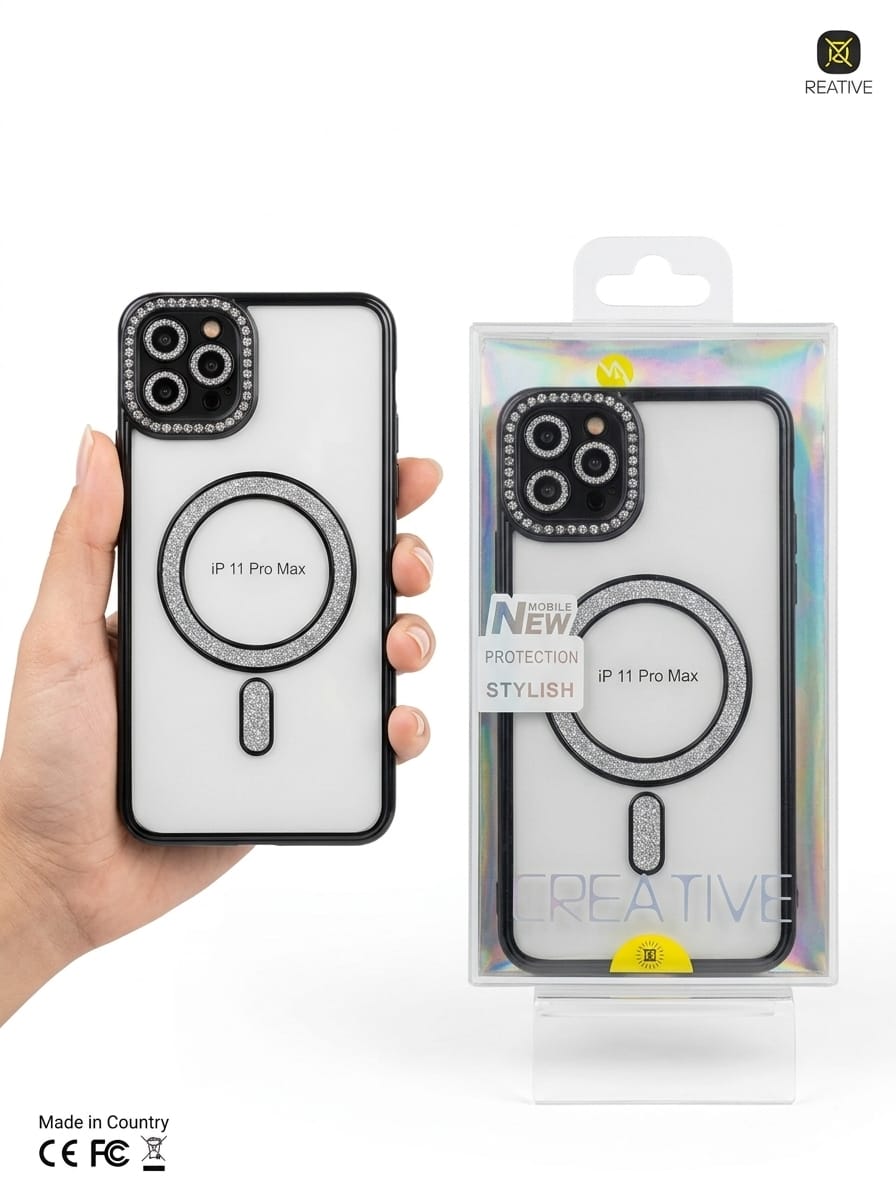 iPhone 11 Pro Max Transparent Glitter Border Cover