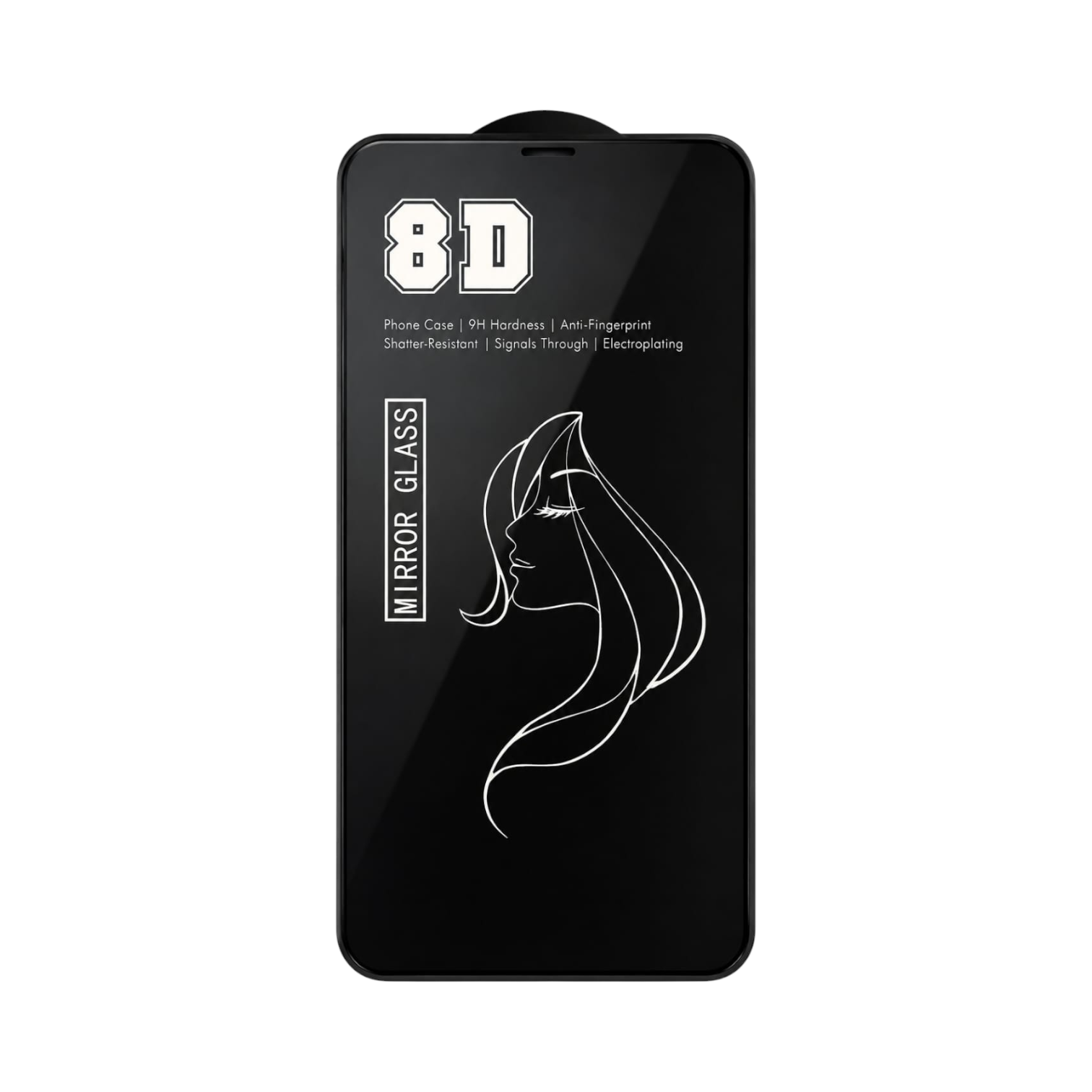 OBtech 8D 9H hardness mirror glass screen protector for iPhone with anti-fingerprint and shatter-resistant features.