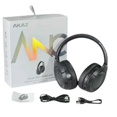 OBtech AKAZ ANC-L50 wireless over-ear headphones in black with retail packaging, charging cable, and manual.
