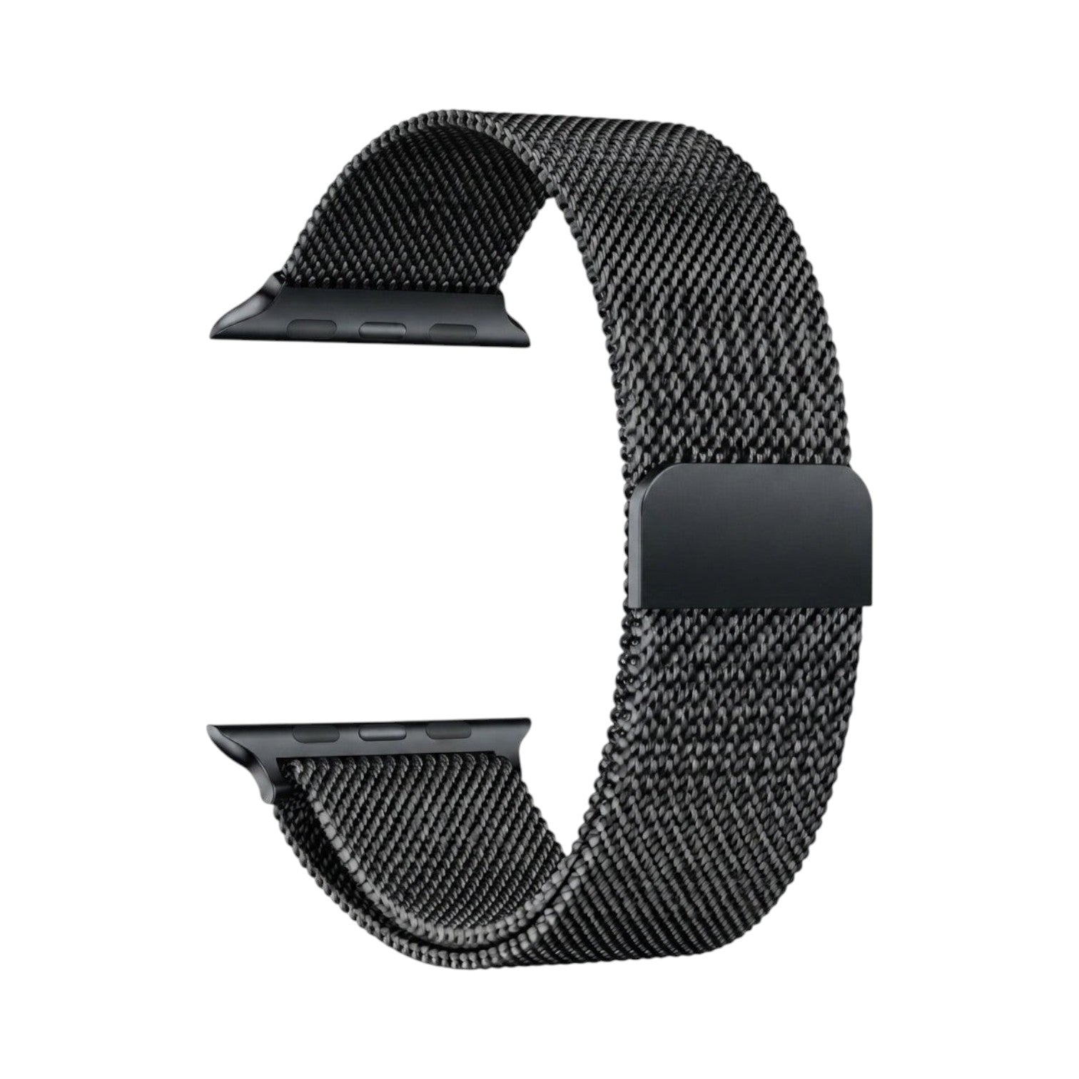 OBtech black stainless steel Milanese mesh smartwatch strap with a secure magnetic clasp