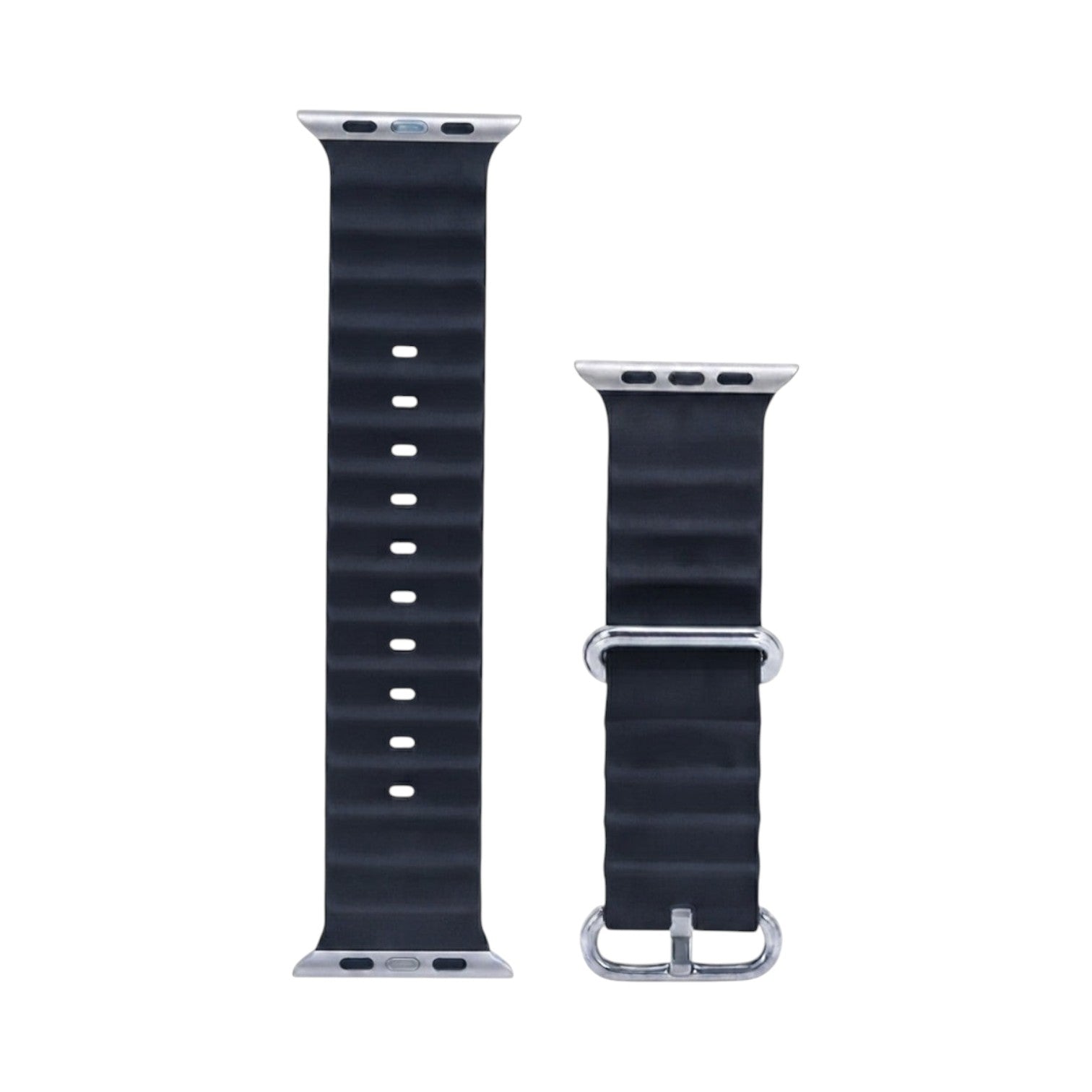 OBtech black silicone replacement watch strap with metal buckle and connectors for Apple and Galaxy smartwatches