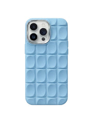 OBtech light blue 3D geometric square silicone iPhone case with a protective metallic camera ring