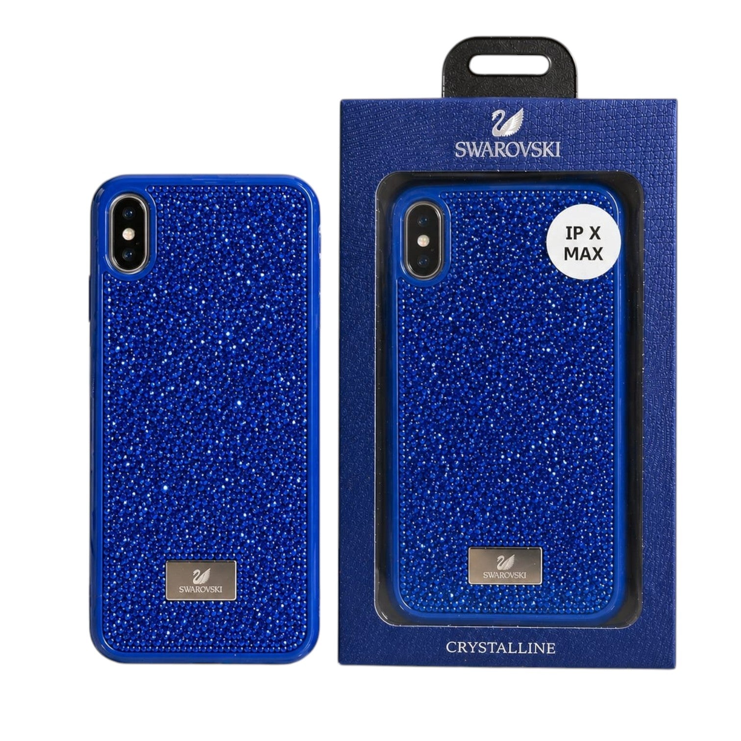 OBtech blue Swarovski crystal iPhone X Max glitter phone case with matching branded packaging