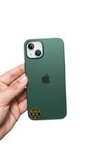 OBtech dark green smooth plastic back case for iPhone held in hand, featuring a minimalist design and camera cutout.