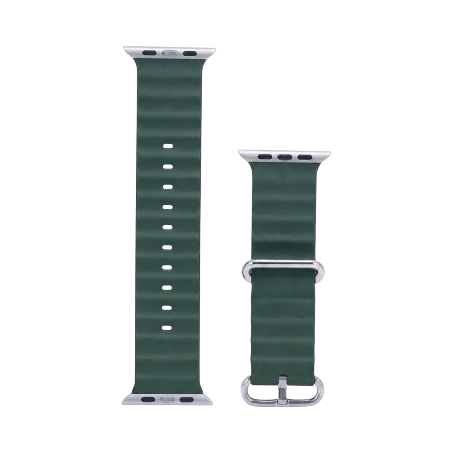 OBtech dark green silicone replacement watch strap with silver buckle and connectors for Apple and Galaxy watches