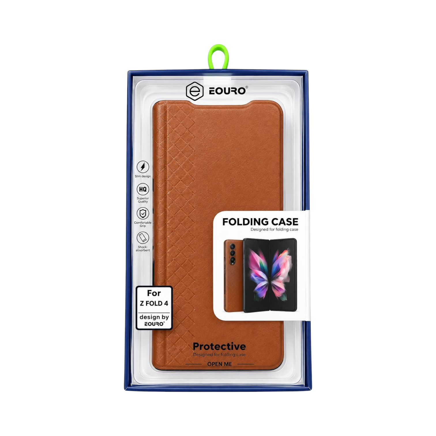 OBtech EUORO brown leather-style folio book cover case for Samsung Galaxy Z Fold 4 in retail packaging