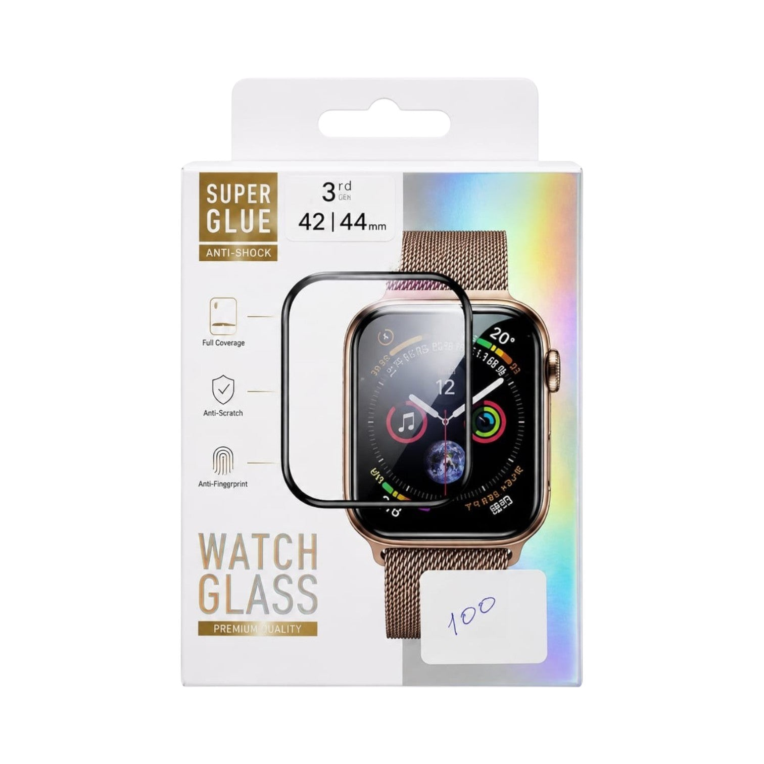 OBtech full glue HD clear smartwatch screen protector in retail packaging for 42mm and 44mm watch models