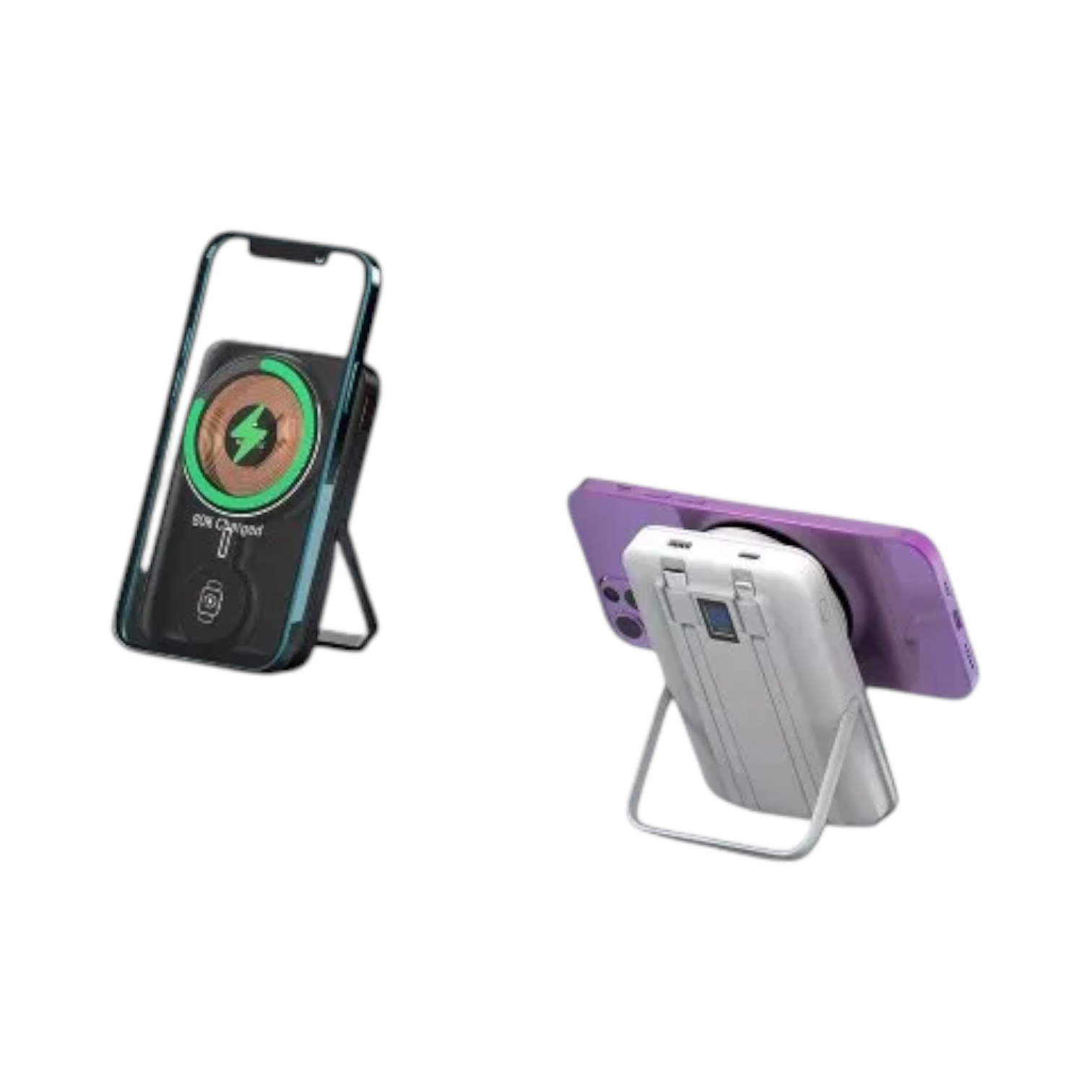 OBtech G-Case Almighty Series 10,000mAh wireless power bank with integrated phone stand charging a smartphone