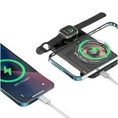 OBtech G-Case Almighty Series 10,000mAh wireless power bank charging a smartphone and smartwatch simultaneously