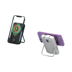 OBtech G-Case Almighty Series 10,000mAh wireless power bank with integrated phone stand charging a smartphone