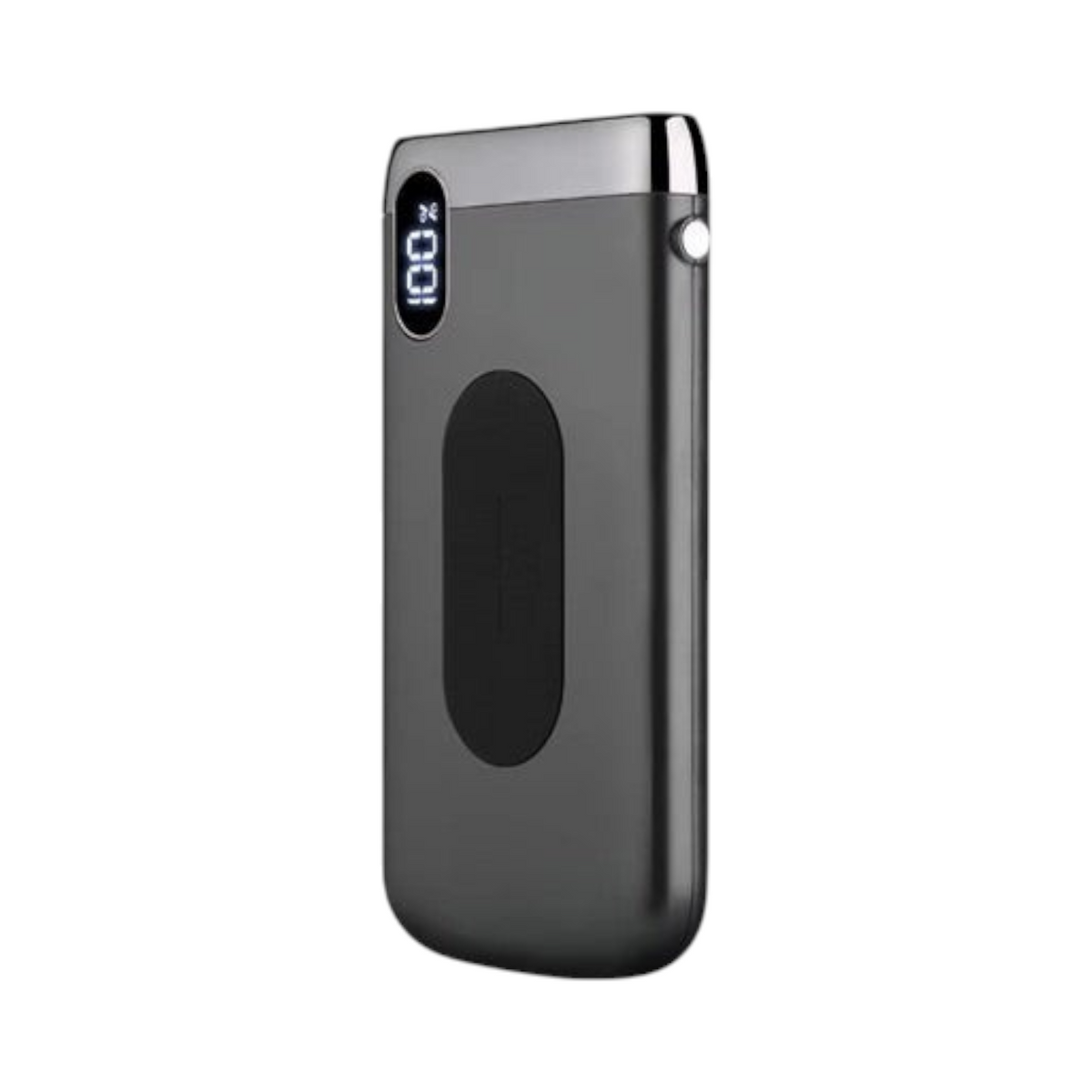 OBtech G-CASE 10000mAh portable power bank in dark grey with a digital LED battery percentage display