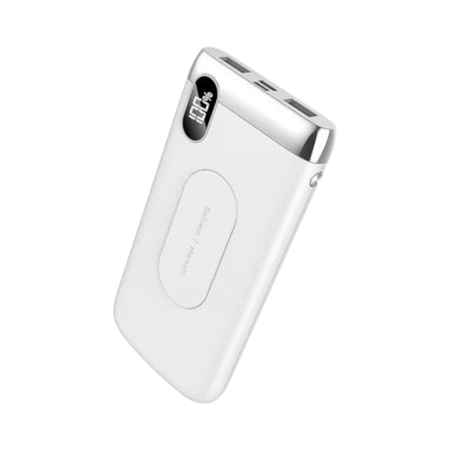 OBtech G-CASE 10000mAh white portable power bank with wireless charging and digital LED battery percentage display