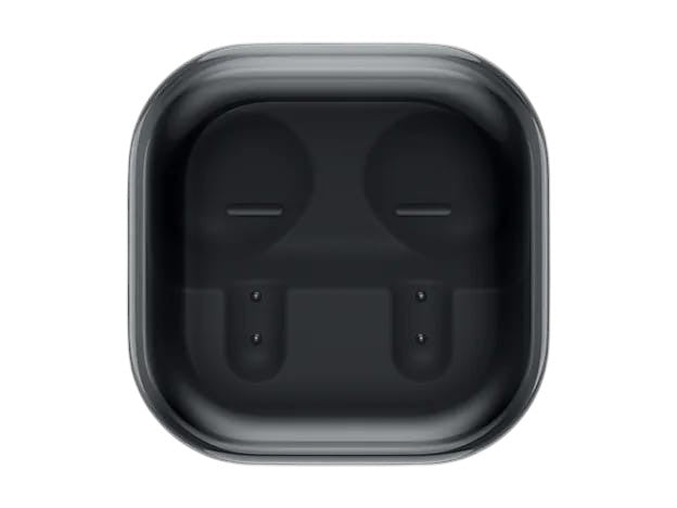 OBtech Galaxy Buds4 wireless charging case interior with magnetic earbud slots in a sleek dark grey finish
