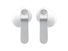 OBtech Galaxy Buds4 wireless earbuds featuring a white ergonomic body and a brushed metal blade stem design.