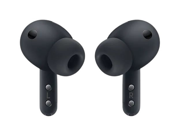 OBtech Galaxy Buds4 Pro wireless earbuds in matte black with a sleek metal blade design and silicone ear tips.