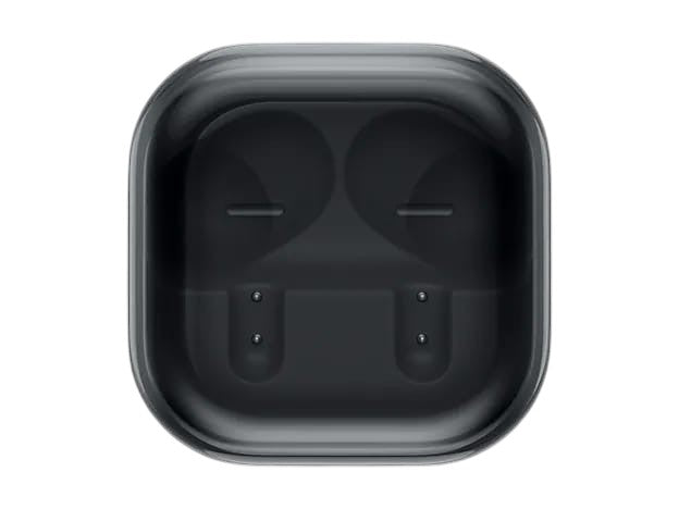 OBtech Galaxy Buds4 Pro empty wireless charging case in dark grey, top-down view showing internal charging pins.