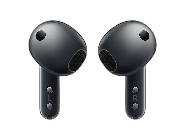 OBtech Galaxy Buds4 wireless earbuds in dark grey with a sleek metal blade stem design and ergonomic fit.
