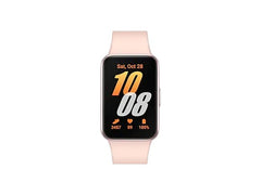 OBtech Galaxy Fit3 fitness tracker in pink with a 1.6-inch AMOLED display showing time, date, and health metrics.