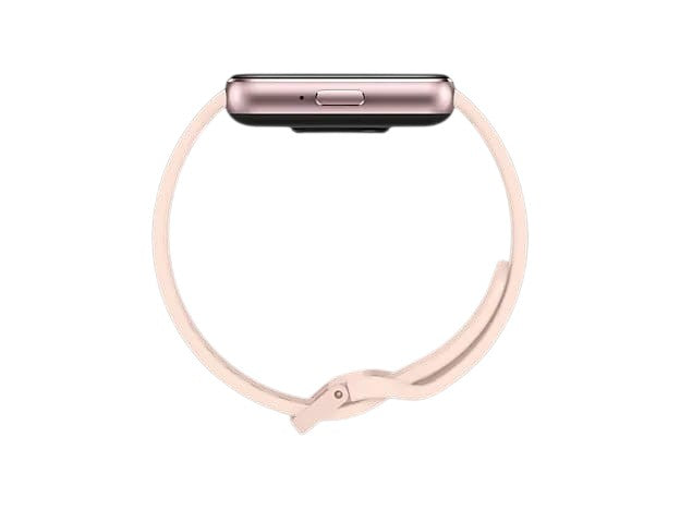 Side view of the OBtech Galaxy Fit3 fitness tracker in pink with a slim aluminum body and matching silicone strap.
