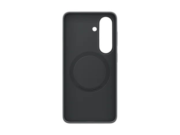 OBtech Galaxy S26 black silicone magnetic case with a slim, soft-touch finish and built-in wireless charging ring.