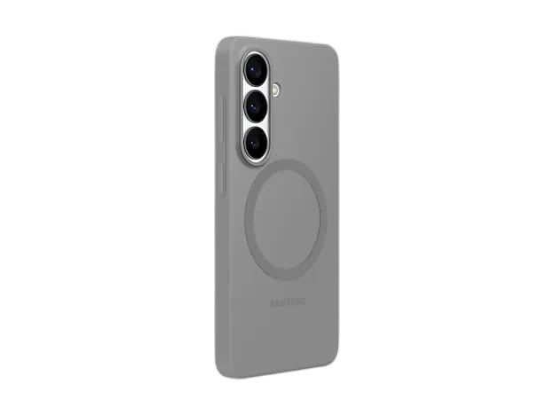 OBtech grey silicone magnetic case for Galaxy S26 with a slim profile and raised camera protection