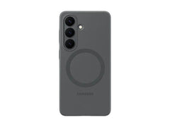 OBtech Galaxy S26 grey silicone magnetic case with a smooth finish and circular wireless charging alignment ring.
