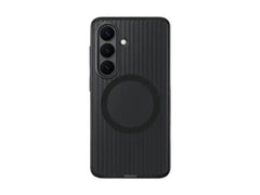 OBtech Galaxy S26 rugged black magnetic case with textured back and raised camera protection for wireless charging.
