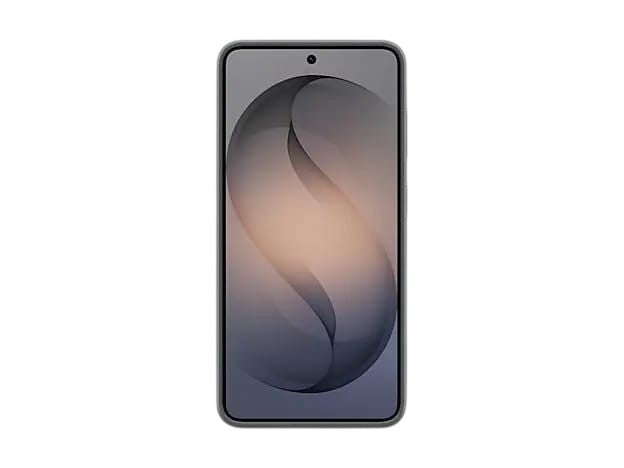 OBtech Galaxy S26 silicone magnetic case in grey, featuring a slim profile and raised edges for screen protection.