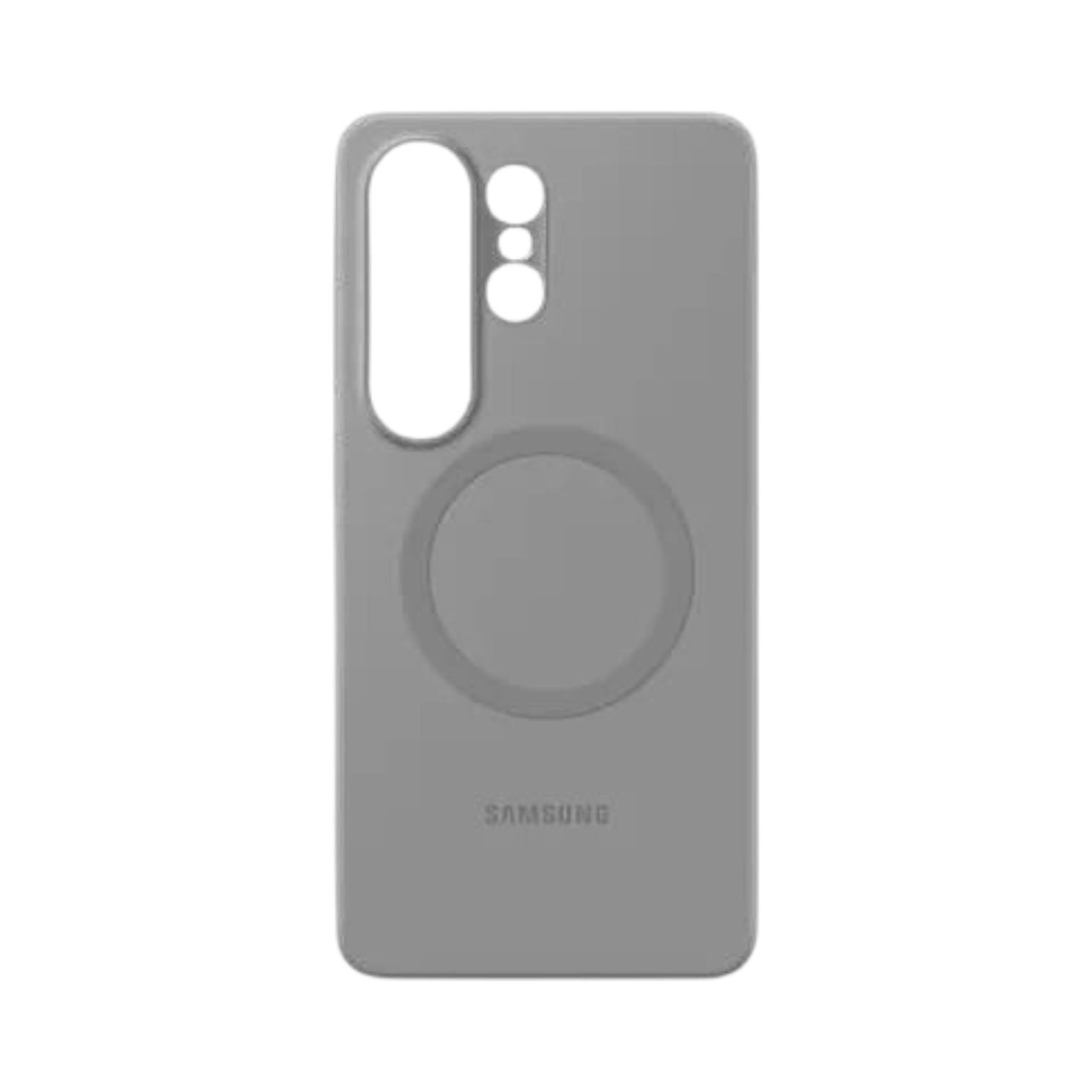 OBtech gray silicone magnetic case for Samsung Galaxy S26 Ultra with precise camera cutouts and wireless charging ring