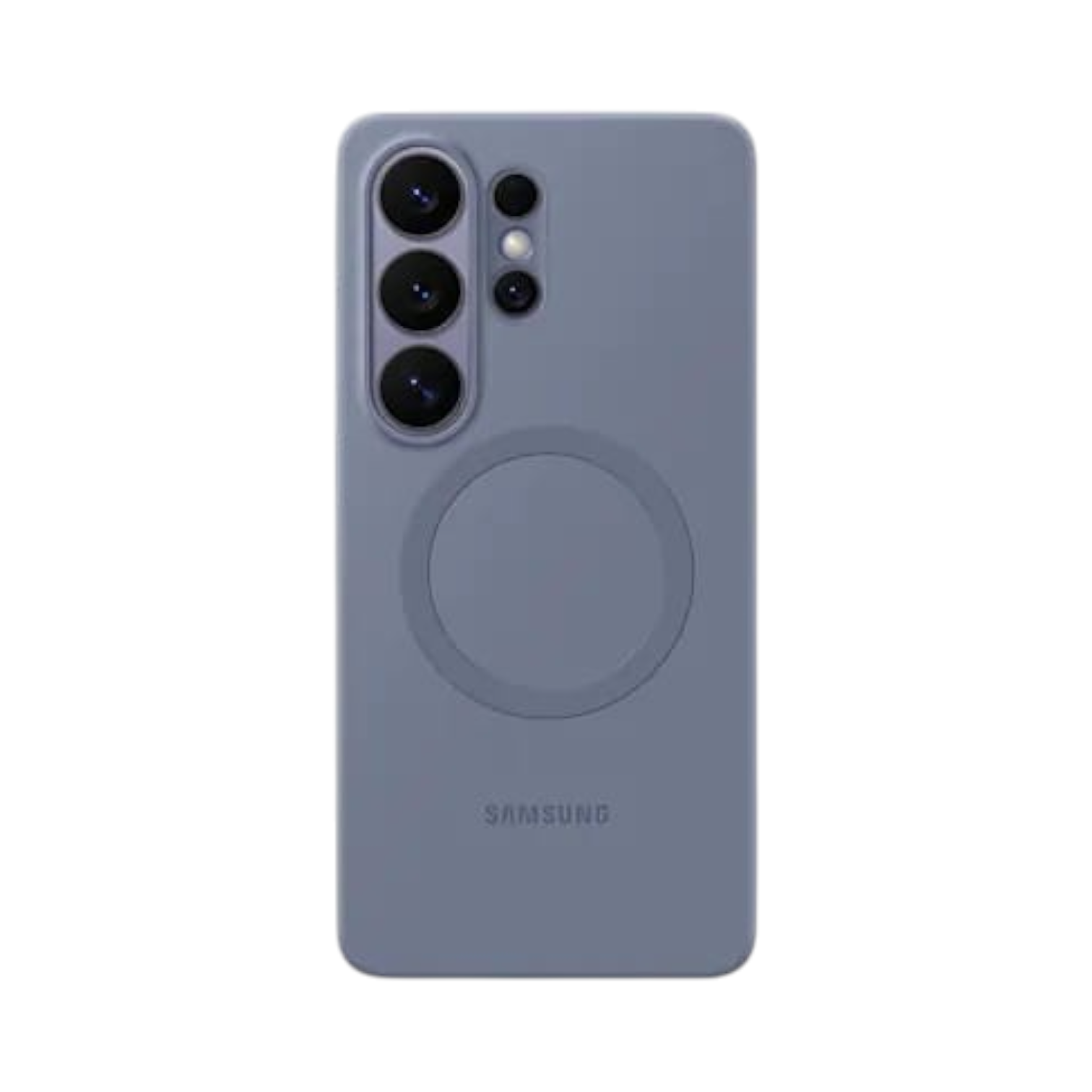 OBtech Galaxy S26 Ultra blue-violet silicone magnetic case with precise camera cutouts and wireless charging ring