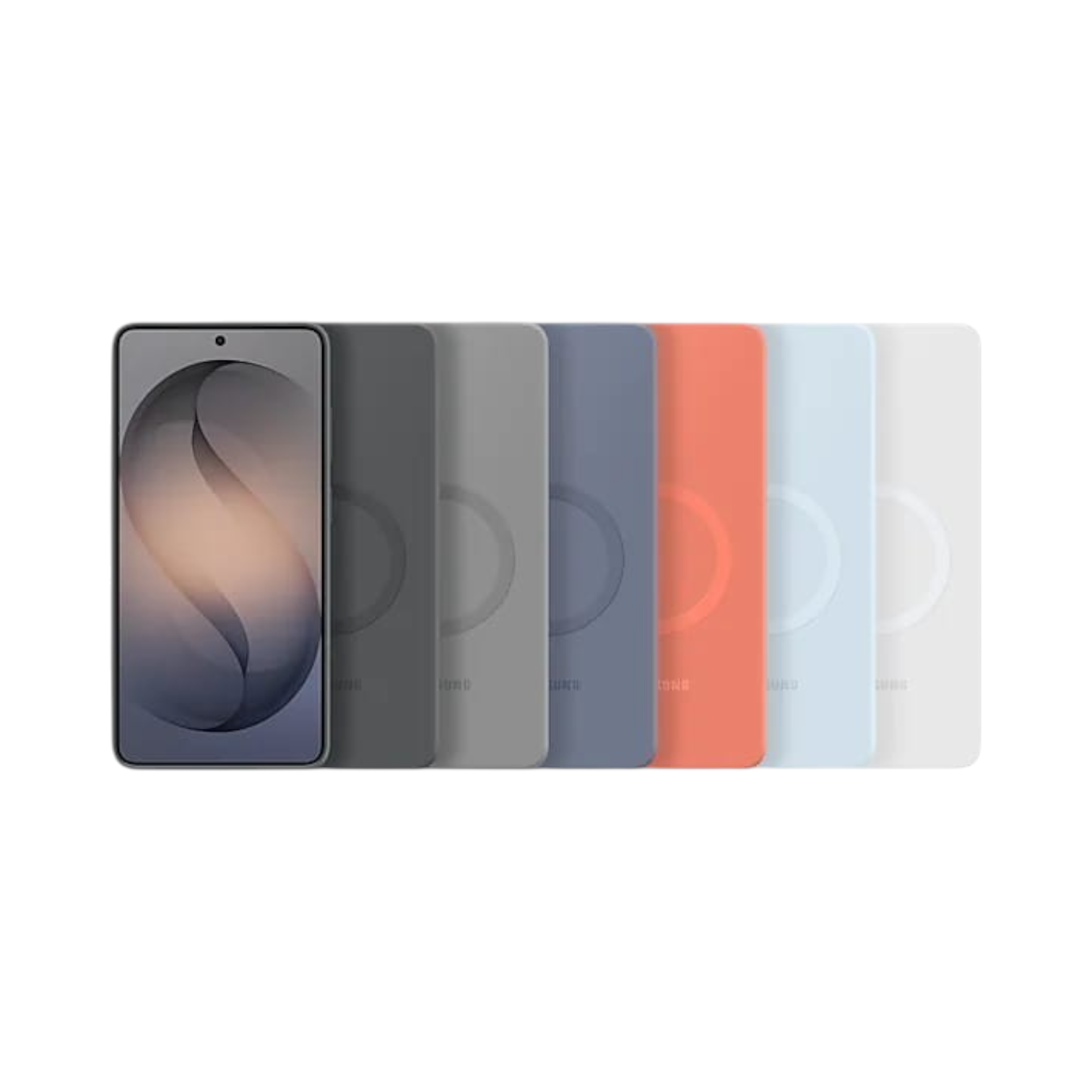 OBtech Galaxy S26 Ultra silicone magnetic cases in various colors including black, gray, blue, and coral red.