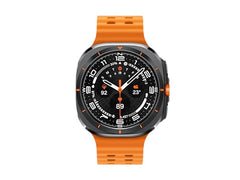 OBtech Galaxy Watch Ultra with a 47mm titanium cushion-style body, orange silicone band, and Super AMOLED display.
